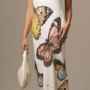 Anthropologie Satin butterfly Midi Slip Dress
